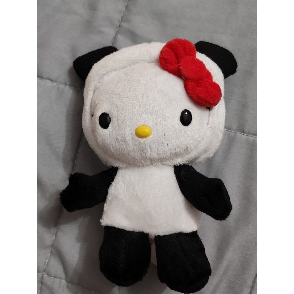 Sanrio Hello Kitty Panda Costume Plush Toy White Black Red Bow 6 inch - Picture 2 of 3